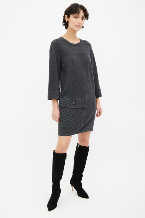 Chanel Grey Quilted Pocket Sweater Dress