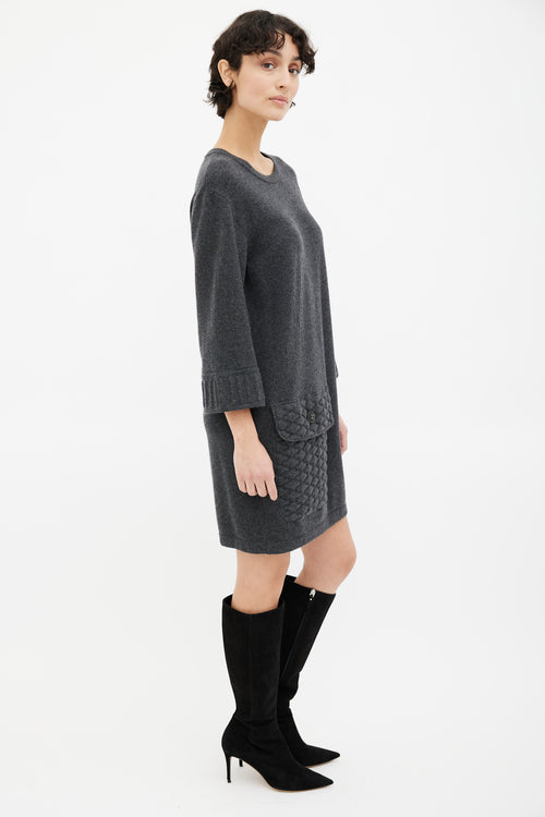 Chanel Grey Quilted Pocket Sweater Dress