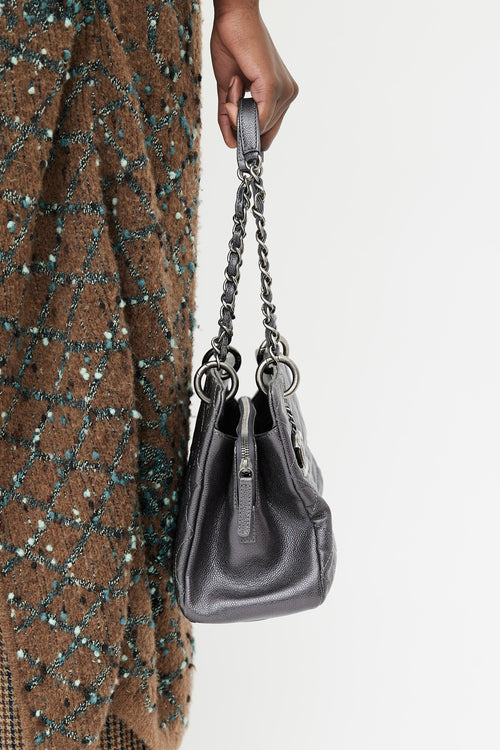 Chanel Grey Metallic Leather Caviar Shoulder Bag