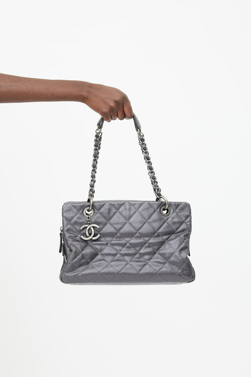 Chanel Grey Metallic Leather Caviar Shoulder Bag