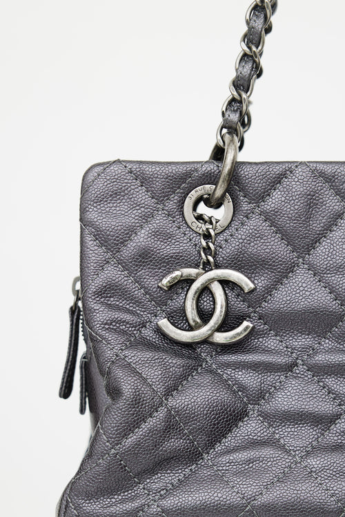 Chanel Grey Metallic Leather Caviar Shoulder Bag