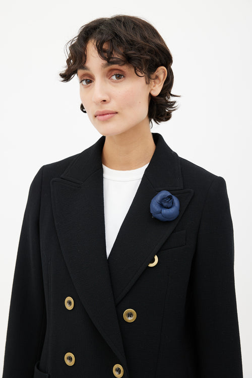 Chanel Navy Camelia Flower Brooch