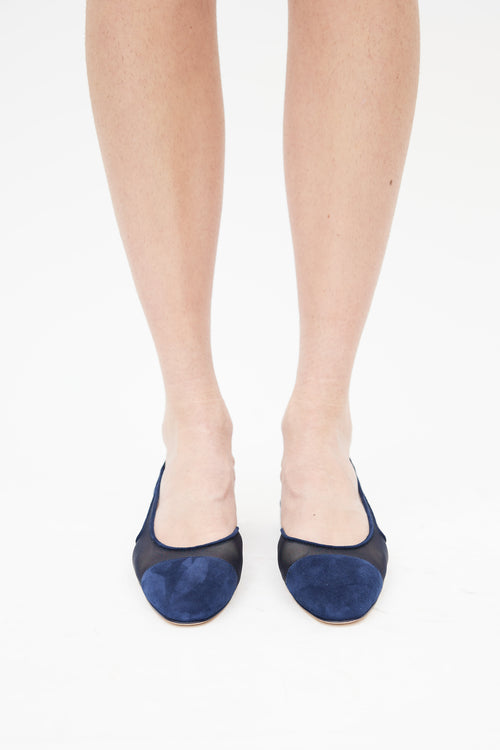 Chanel Navy Suede 
Mesh Slingback Flat