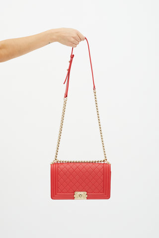 Chanel Red Quilted Leather Boy Bag