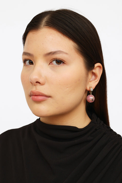 Chanel 2021 Pink Crystal Drop Crystal Ball Earring