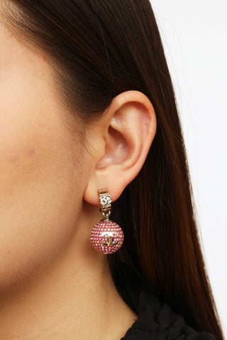 Chanel 2021 Pink Crystal Drop Crystal Ball Earring