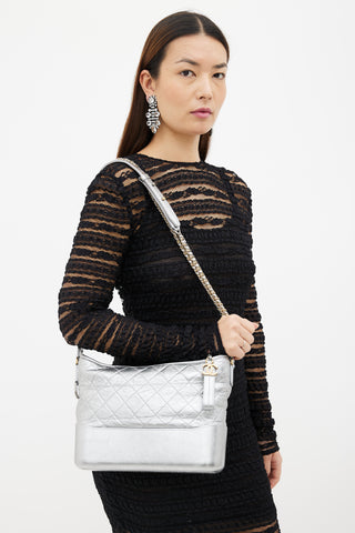 Chanel Silver Gabrielle Quilted Shoulder Bag