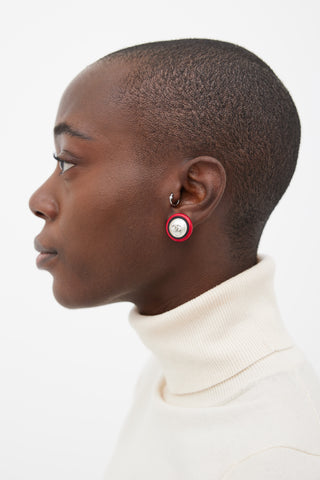 Chanel Spring 1996 Red 
Pearl CC Clip-On Earring