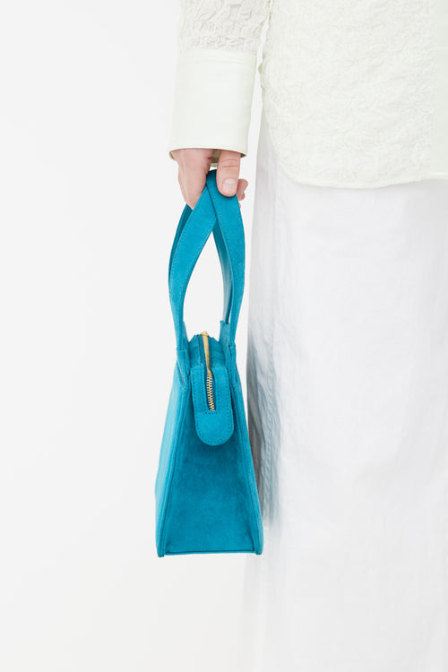 Chanel Teal Suede Top Handle Bag