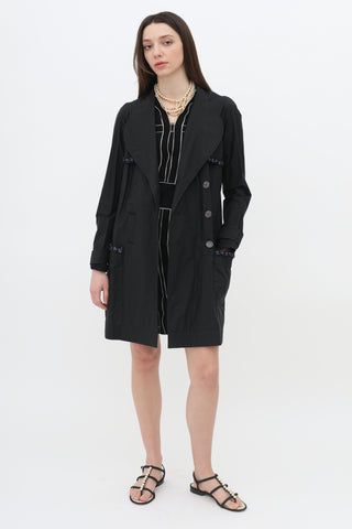 Black Double-Breasted Trim Rain Coat