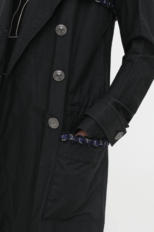 Black Double-Breasted Trim Rain Coat