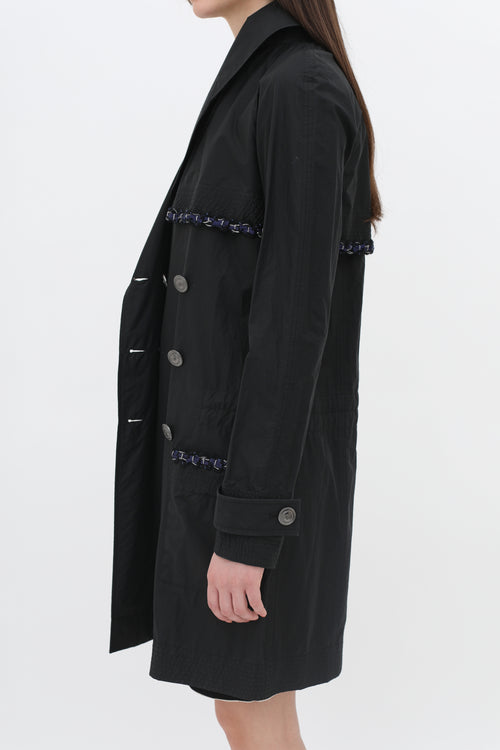 Black Double-Breasted Trim Rain Coat