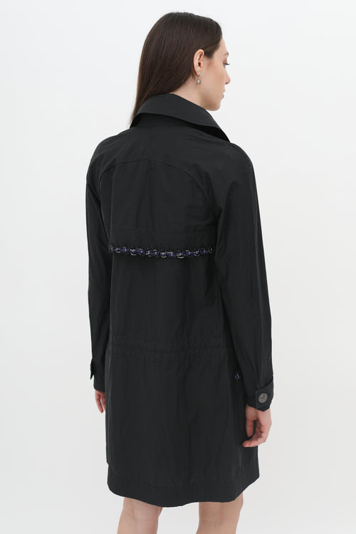 Black Double-Breasted Trim Rain Coat