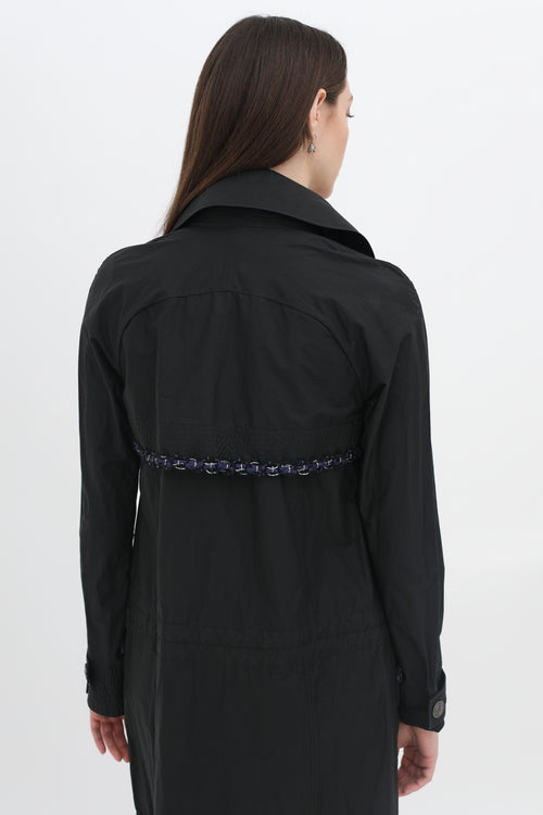 Black Double-Breasted Trim Rain Coat