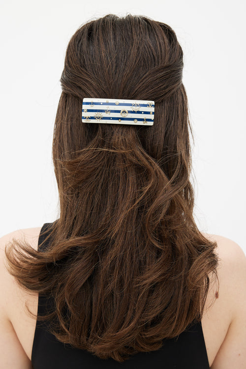 Chanel White, Blue 
Gold 2010 Cruise Striped Nautical Hair Barrette