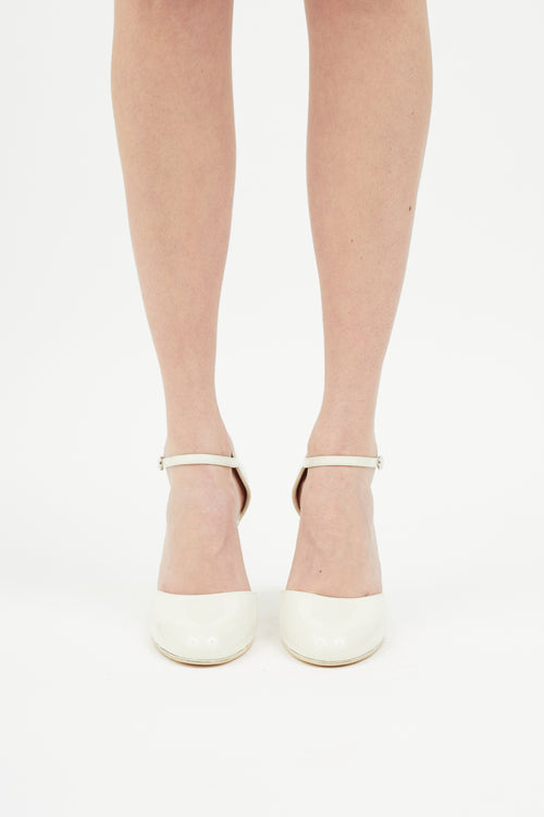 Chanel Cream Patent Leather Ankle Strap Pump