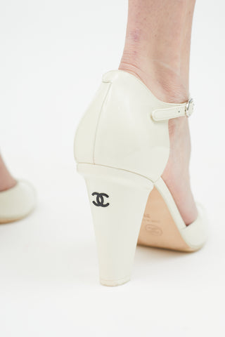 Chanel Cream Patent Leather Ankle Strap Pump