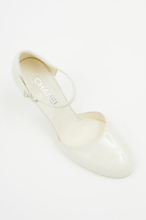 Chanel Cream Patent Leather Ankle Strap Pump