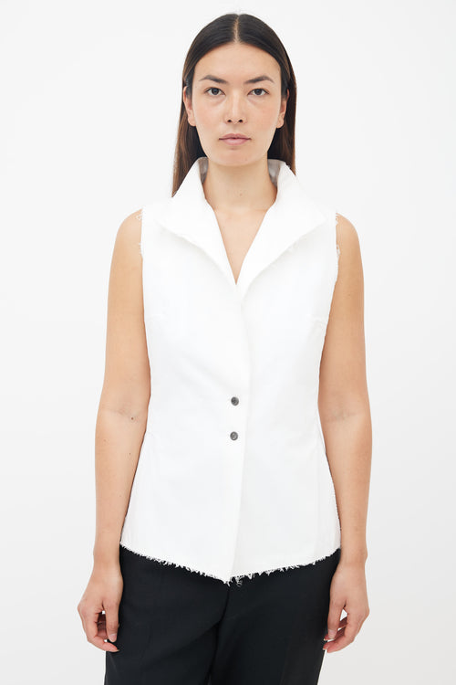 Chanel White Sleeveless Collared Vest Top