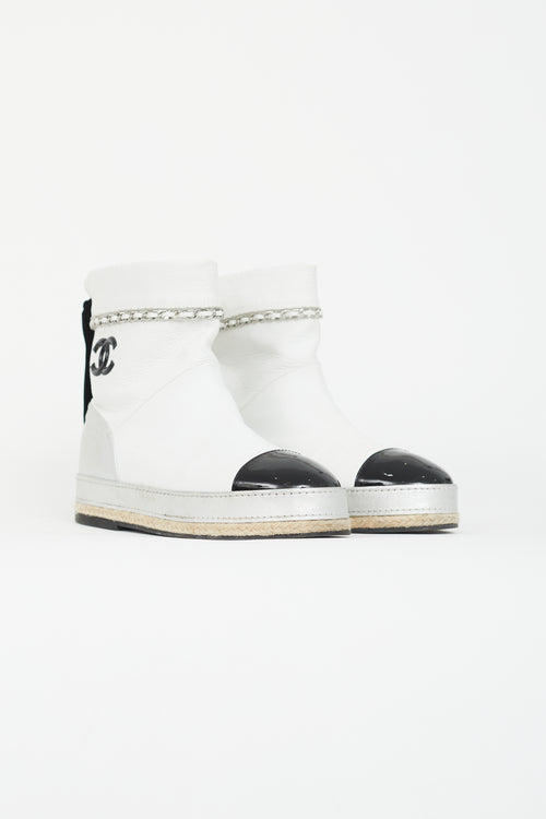 Chanel White Leather Espadrilles Boot