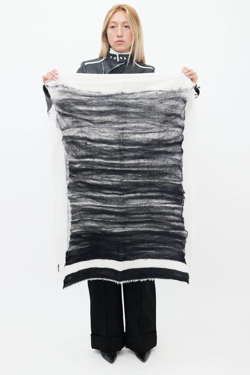 Chanel White 
Black Brush Stroke Stripe Knit Scarf