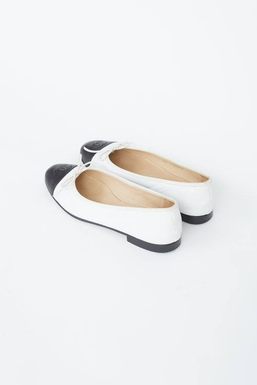 Chanel White 
Black Leather Toe Cap Ballet Flat