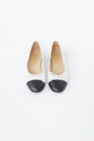 Chanel White 
Black Leather Toe Cap Ballet Flat