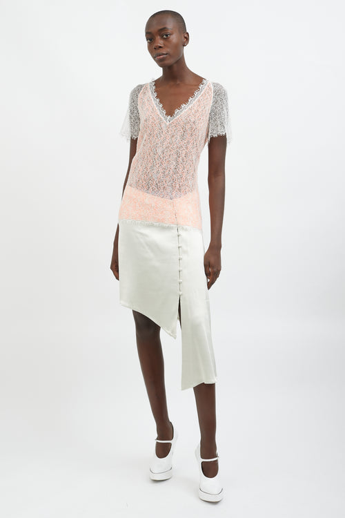 Chanel White 
Orange Lace V-Neck Top