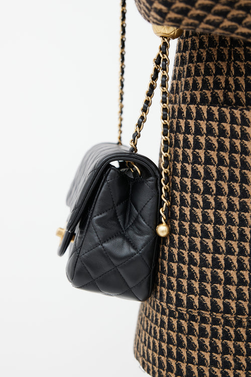 Black Quilted CC Pearl Crush Mini Rectangular Flap Bag