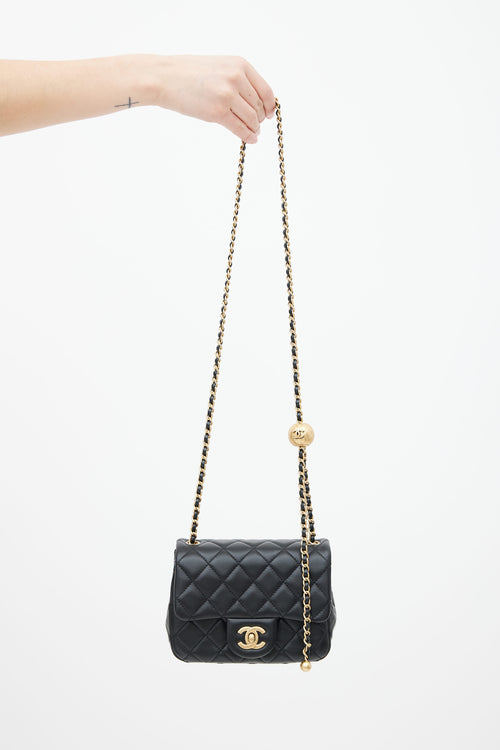 Black Quilted CC Pearl Crush Mini Rectangular Flap Bag