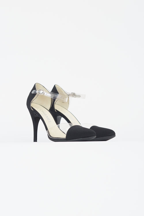 Chanel Black Satin PVC Trimmed Heel