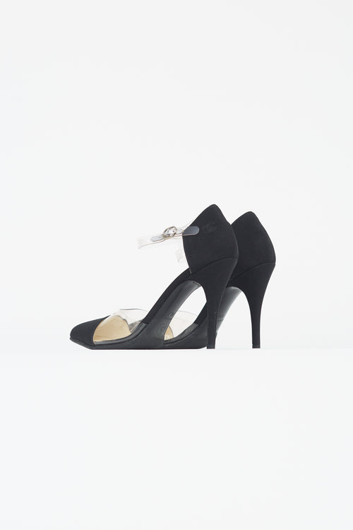 Chanel Black Satin PVC Trimmed Heel