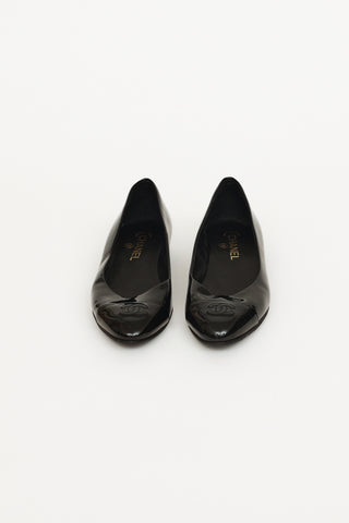 Chanel Black Patent Leather CC Flat