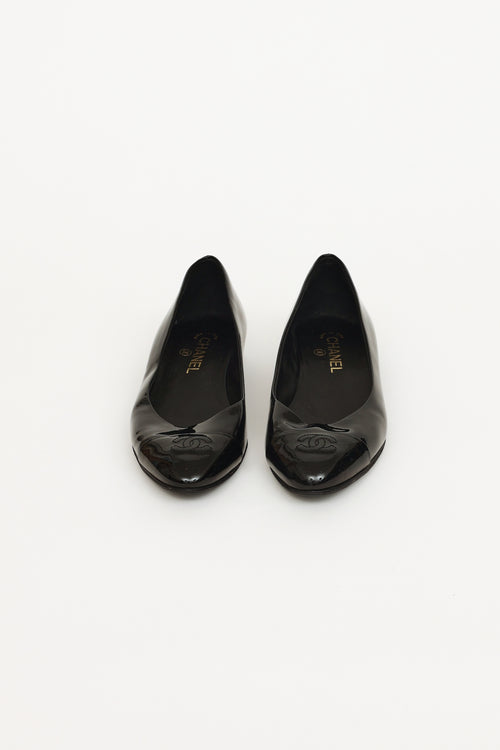 Chanel Black Patent Leather CC Flat