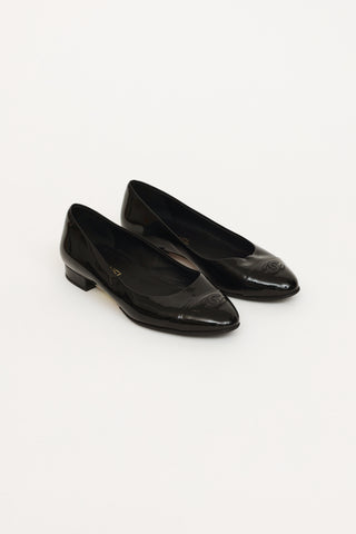 Chanel Black Patent Leather CC Flat