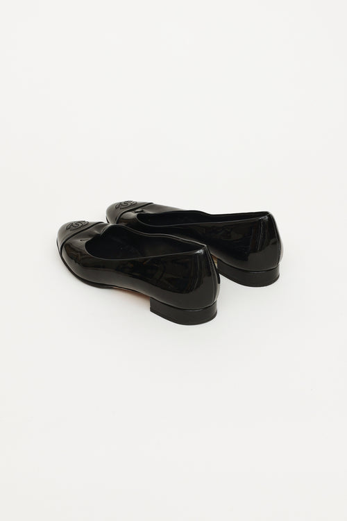 Chanel Black Patent Leather CC Flat