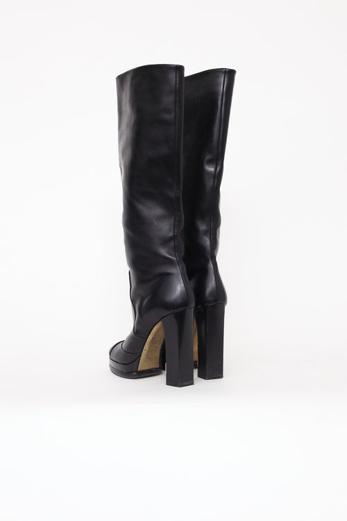 Chanel Black Leather Mid-Thigh Boots