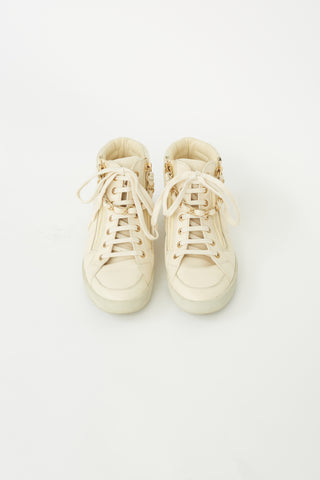 Chanel Cream Leather Chain Hi-Top Sneaker