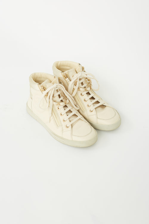 Chanel Cream Leather Chain Hi-Top Sneaker