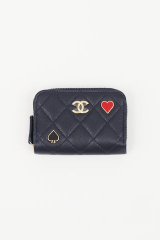 Chanel Navy Leather Quilted Playing Card CC Wallet