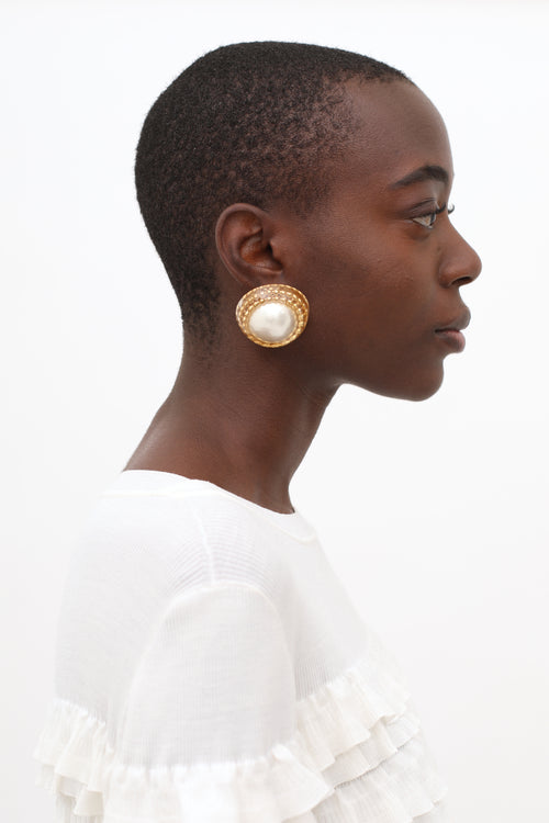 Chanel Gold-Toned Pearl Lucite Dome Earring