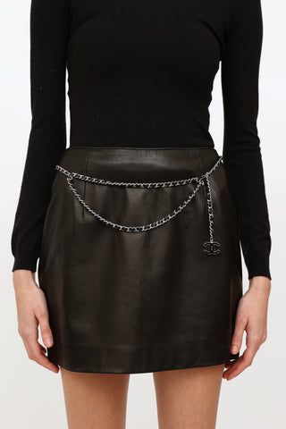 Chanel Black and Silver Chain CC Belt