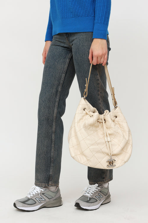 Chanel 2011 Cream On The Road Drawstring Bag