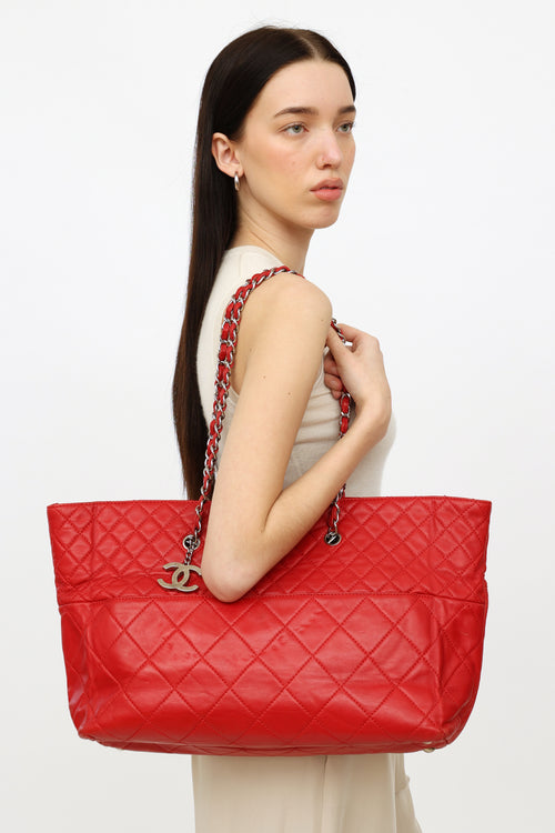 Chanel Red Quilted In The Business Tote Bag