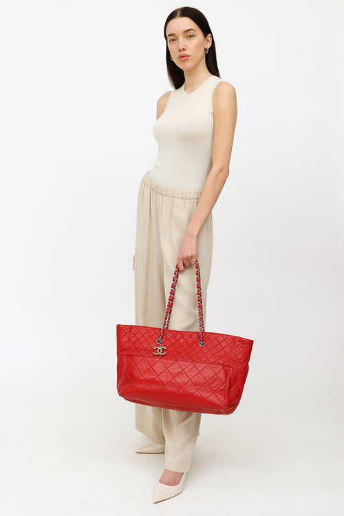 Chanel Red Quilted In The Business Tote Bag