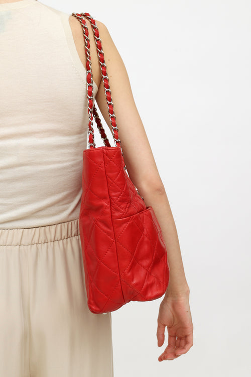 Chanel Red Quilted In The Business Tote Bag