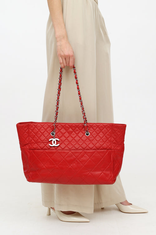 Chanel Red Quilted In The Business Tote Bag