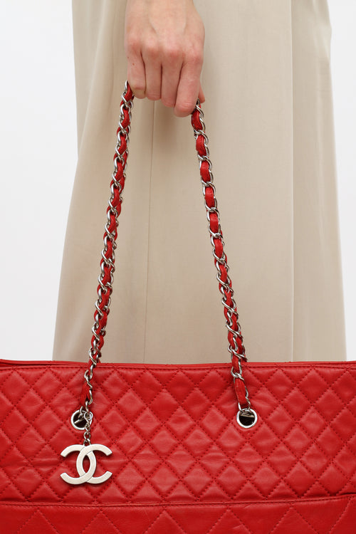 Chanel Red Quilted In The Business Tote Bag