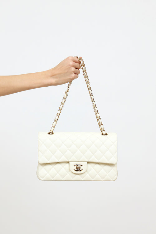 Chanel 2018 White Caviar Medium Double Flap Bag