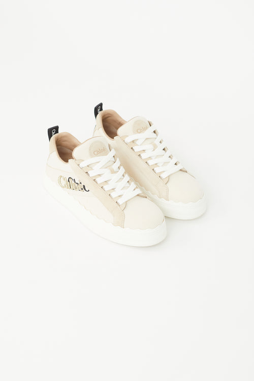 Chloé Beige Canvas Logo Sneaker